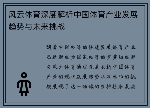 风云体育深度解析中国体育产业发展趋势与未来挑战
